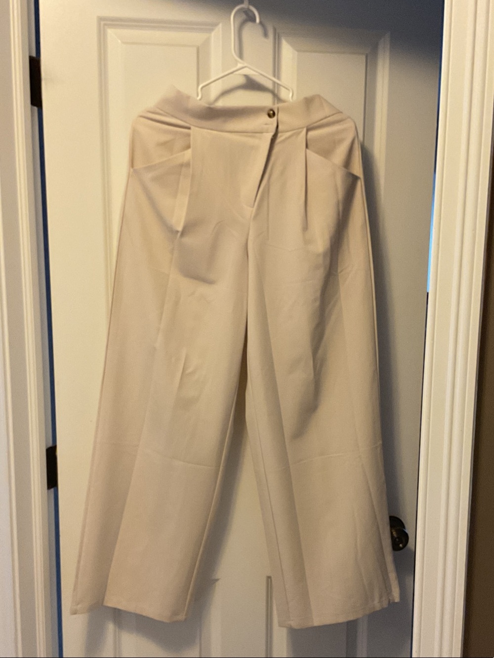 Tailored High-Waist Wide-Leg Pants in Light Beige